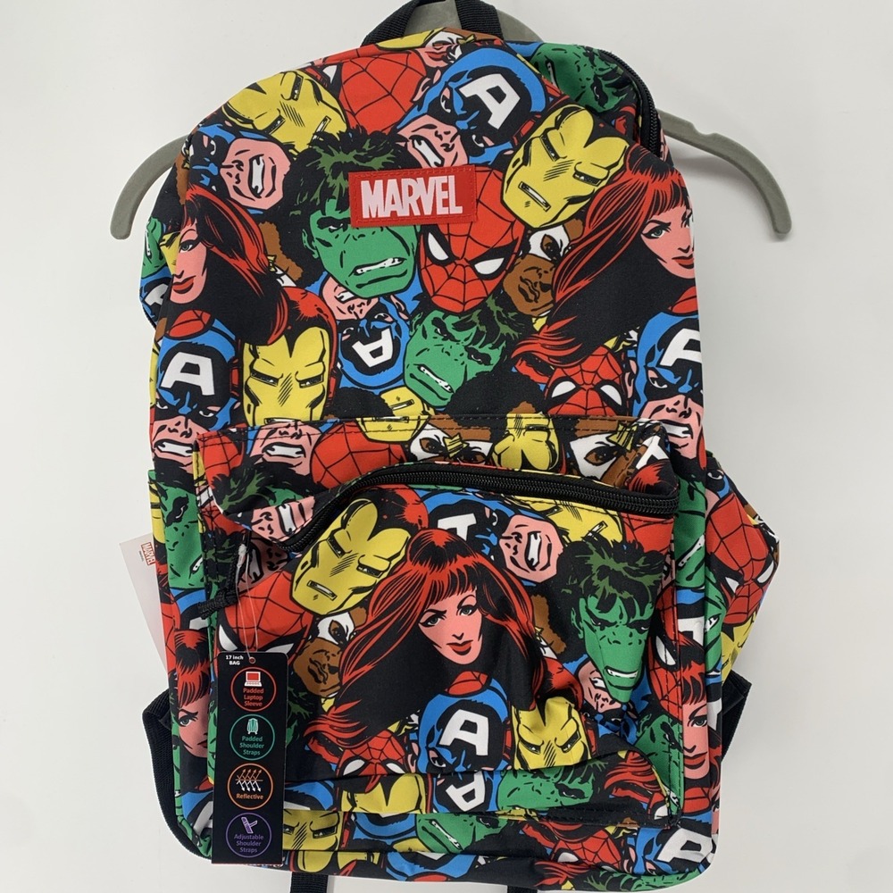 NEW Marvel Comics Avengers 17" Backpack All Over Super Hero Print Front Pocket